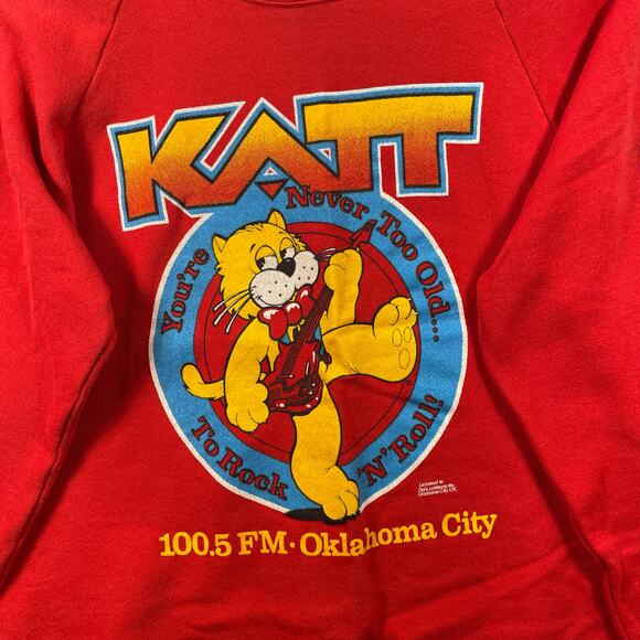 Vintage KATT OKC FM Radio Sweater 90's Adult Large Red Made In USA READ - Picture 5 of 11